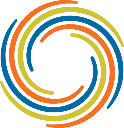 Pinwheel illustration using green, orange, and blue